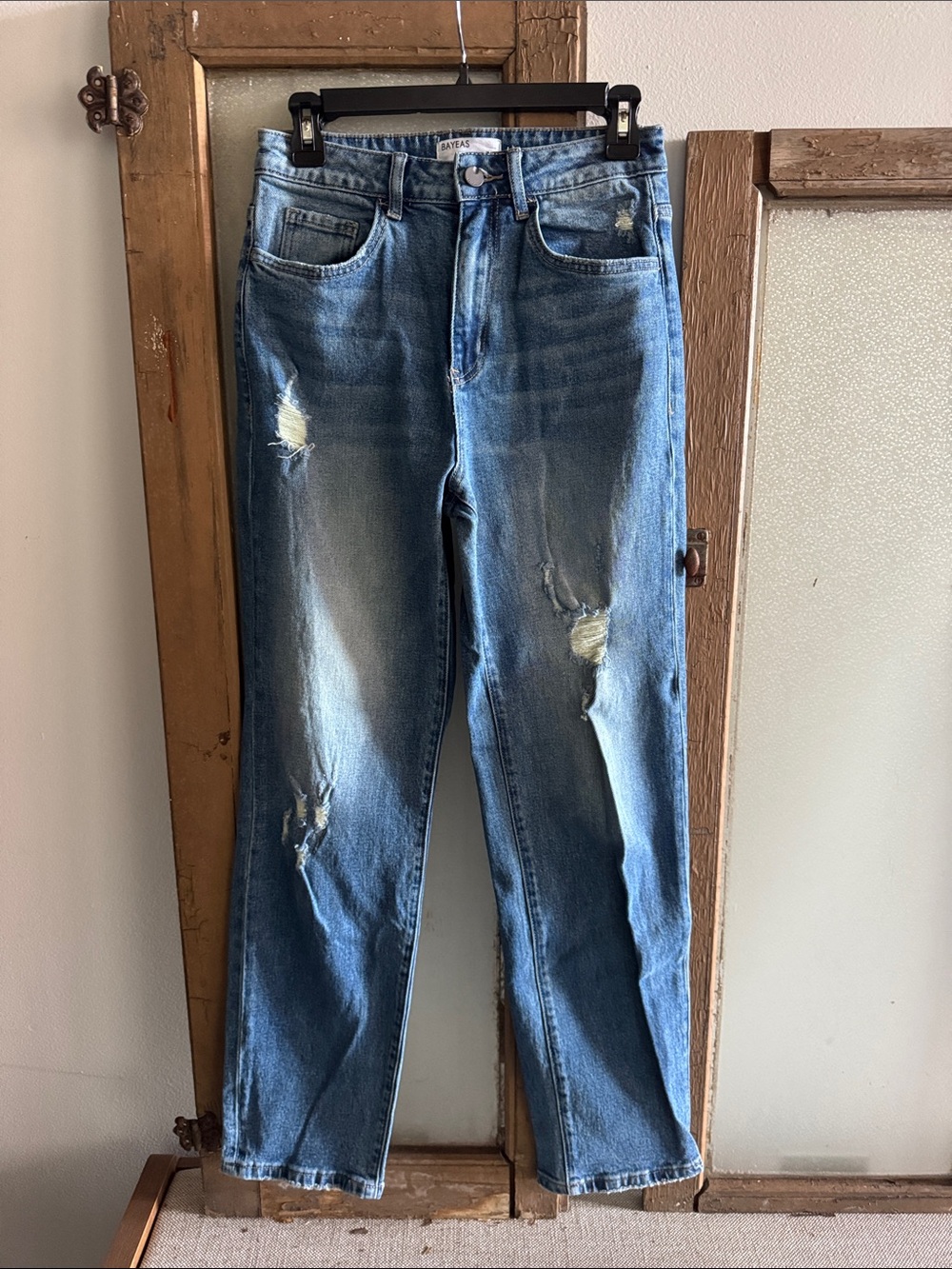 Women’s Straight Leg Distressed Blue Jeans